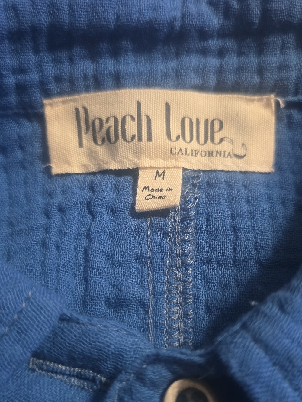 Peach Love California Teal Blue Balloon Sleeve Button Up Tie Front Top Bohemian - Picture 6 of 8
